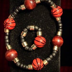 Basketball Beaded Bracelet - Red and Black
